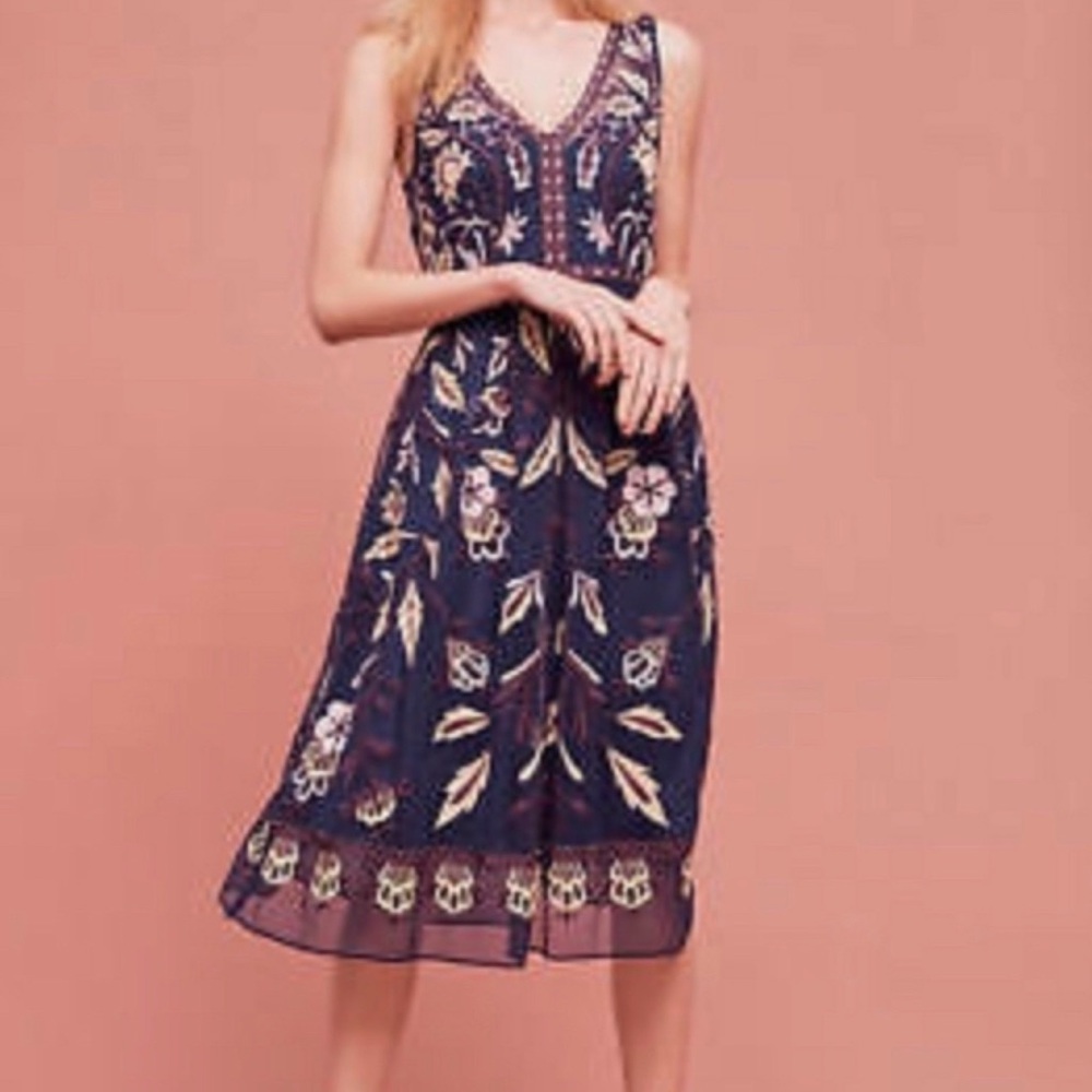 NWT Anthropologie Moulinette Soeurs Alicante Navy Beaded Sleeveless Dress Sz 10